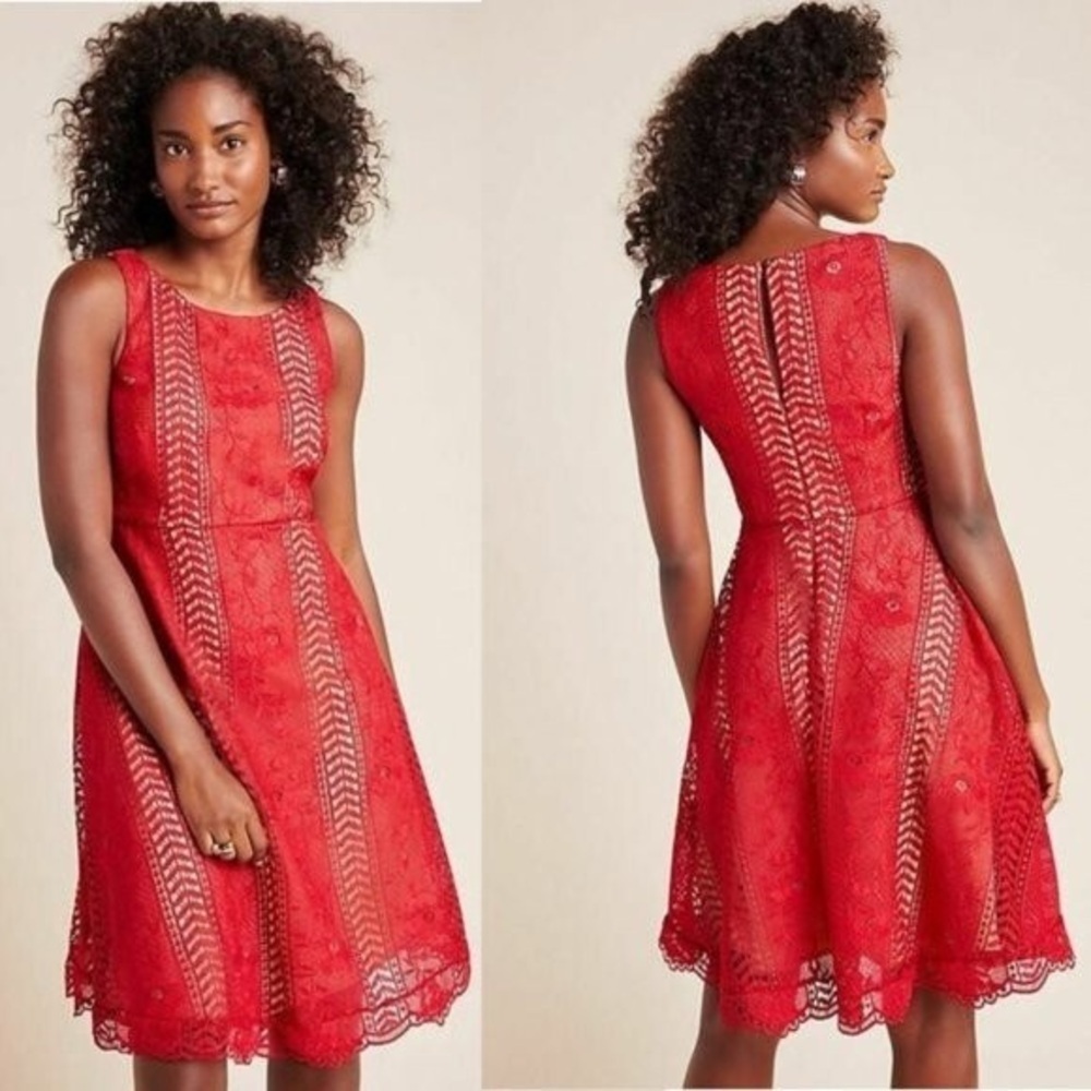 Anthropologie Georgia Red Crochet Lace Mini Dress NWT Size 8 boho Kentucky Derby